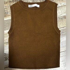 Zara Brown Sleeveless Knit Crop Top